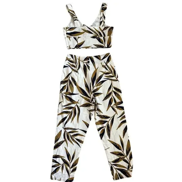 J.O.A Tropical Palm Print Cotton Crop Top & High-Waisted Ankle Pant Set Size XS‎ - Picture 5 of 10